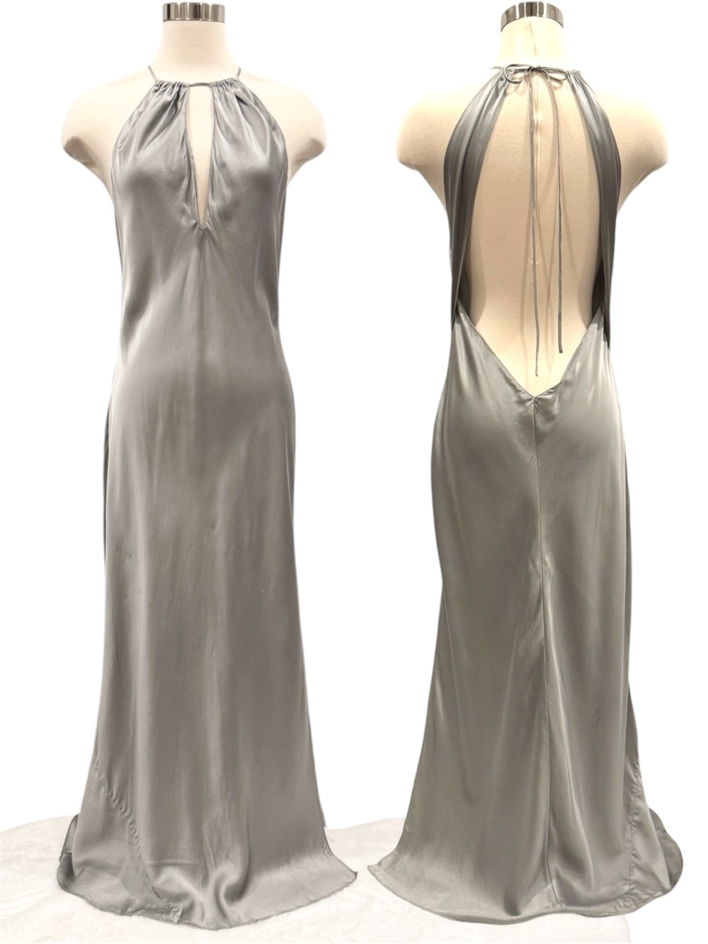 Y2K Victoria’s Secret Silk Silver Pewter Vintage  Halter Maxi Gown Slip Dress L